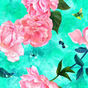 Pink And Teal Florals 