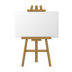 Wooden Easel with Blank Canvas on White Background. Vector