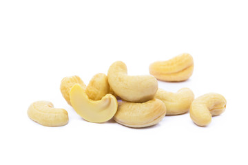 Roasted salted cashews isolated on a white background