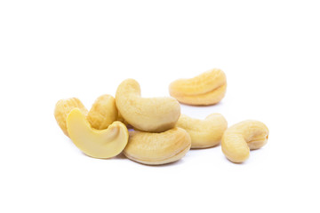 Roasted salted cashews isolated on a white background