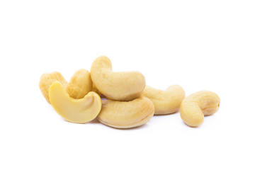Roasted salted cashews isolated on a white background