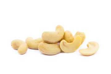 Roasted salted cashews isolated on a white background