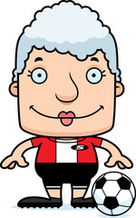 Cartoon Smiling Soccer Player Woman