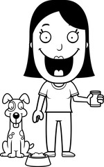 Cartoon Woman Feeding Dog