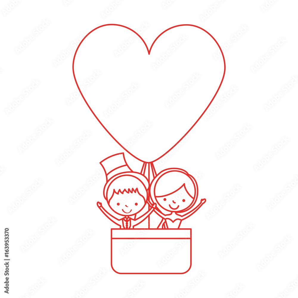 Canvas Prints Married couple traveling in balloon avatar characters vector illustration design