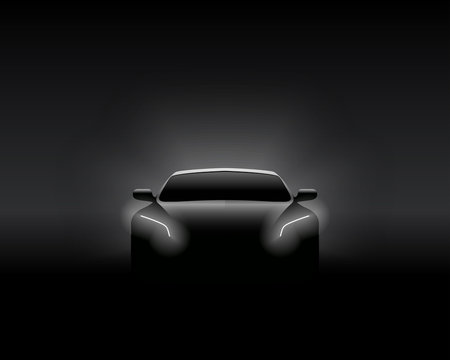 Front View Dark Concept Car Silhouette. Realistic Vector Illustration.