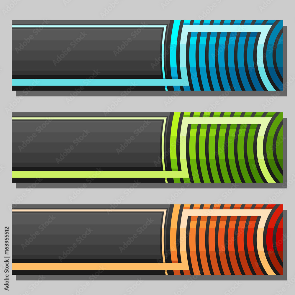 Wall mural vector set of banner templates: 3 colorful futuristic headers with curve element on grey background,
