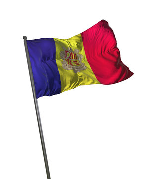 Andorra Flag Waving Isolated on White Background Portrait
