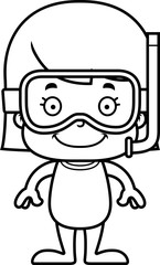 Cartoon Smiling Snorkeler Girl