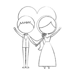 Married couple with heart avatars characters vector illustration design