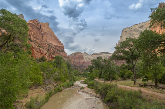 River in Utah's red landscape after rainfall