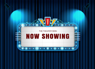 Theater sign retro on curtain with spotlight