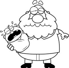 Cartoon Tired Grandpa with Baby
