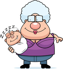 Cartoon Grandma with Sleeping Baby