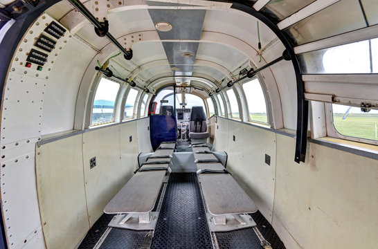 Inside view of seating for parachuting