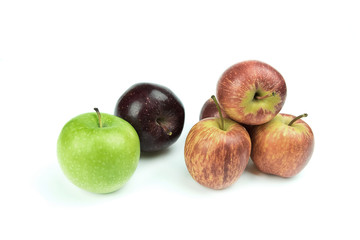 Group of fruits (orange apple coconut) on isolated white background