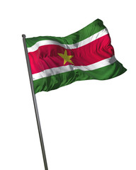 Fototapeta na wymiar Suriname Flag Waving Isolated on White Background Portrait