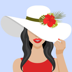 Vector illustration with beautiful woman with hat