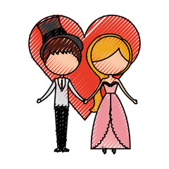 Married couple with heart avatars characters vector illustration design