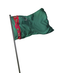 Turkmenistan Flag Waving Isolated on White Background Portrait