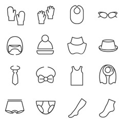 Types of accessories for children as line icons / There are winter accessories, occasion accessories, and underwear