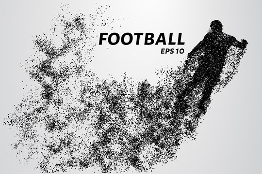 Silhouette of a football player from the particles. The player consists of small circles.
