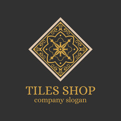 Tiles shop logo template design vector. Branding identity emblem with luxury ornament for Italian majolica ceramic store.