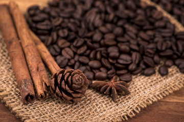 Coffee beans with cinnamon