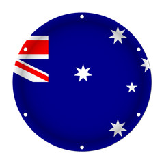 round metallic flag of Australia with screw holes