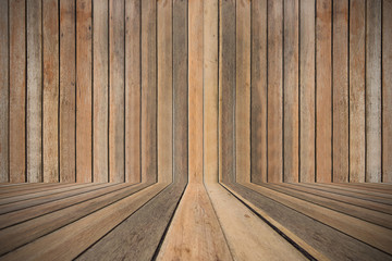 Wooden table and wooden wall