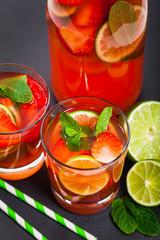 Strawberry Lemonade Summer Drink. Selective focus.