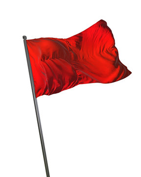 Red Flag Waving Isolated on White Background Portrait