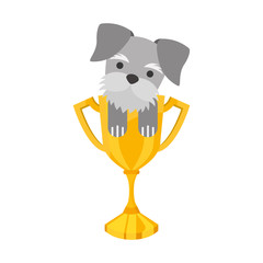 cute dog mascot with trophy vector illustration design
