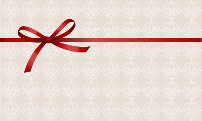 Gift Card With Red Ribbon And A Bow. Gift Voucher Template  with  place for text. Invitation - vector image.