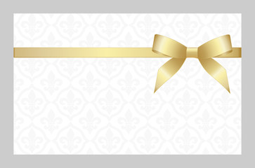 Gift Card With Golden Ribbon And A Bow. Gift Voucher Template  with  place for text. Invitation - vector image.