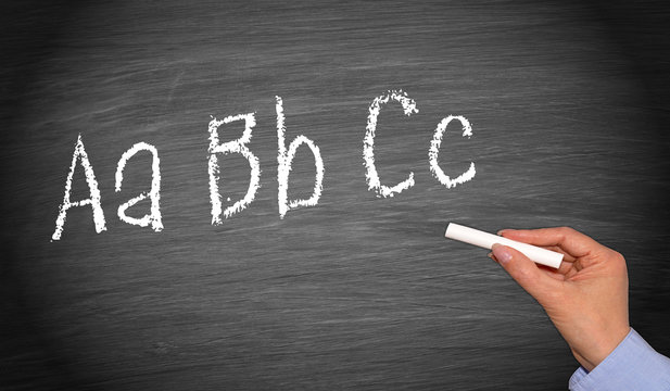 Writing ABC On Chalkboard Or Blackboard - Learning At School And Education