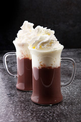 coffee chocolate smoothie with coconut whipped cream. toning, ic