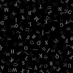 Seamless pattern with alphabet, , isolated on black background. Vector illustration, easy to edit.