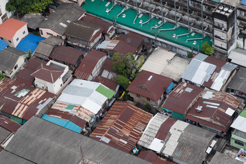 Rusty rooftop of urban ghetto in Bangkok, Thailand