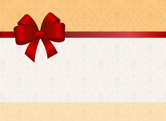 Gift Card With Red Ribbon And A Bow.  Gift Voucher Template with  place for text.  Invitation - vector image.