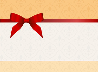 Gift Card With Red Ribbon And A Bow.  Gift Voucher Template with  place for text.  Invitation - vector image.
