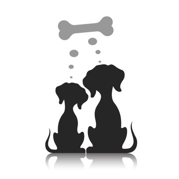 Couple of dogs dream of a bone, a vector illustration.