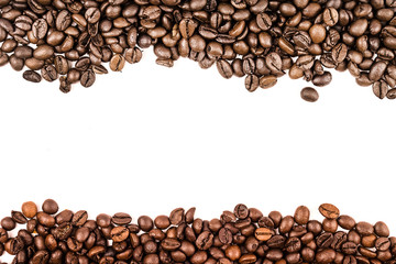 Roasted Coffee Beans background texture isolated on white background with copy space for text