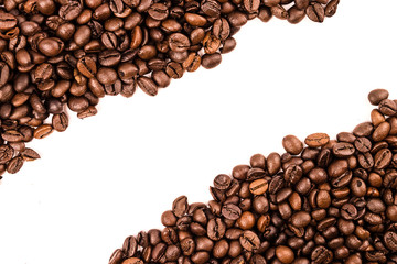 Roasted Coffee Beans background texture isolated on white background with copy space for text