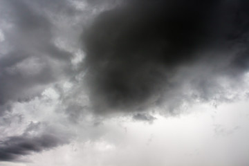 Rain clouds and gloomy sky in black and white