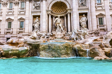 Neptune Nymphs Statues Trevi Fountain Rome Italy