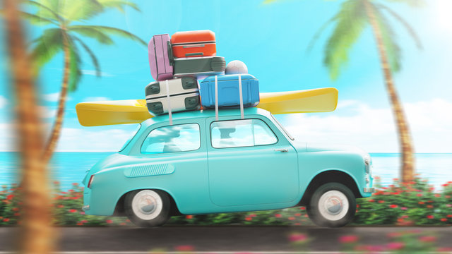 Vacanze al mare, auto con bagagli sul tetto