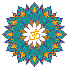 Mandala. Isolated Ethnic round ornament with om symbol. Vector