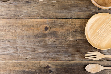 Wooden utensil kitchen on wooden table background