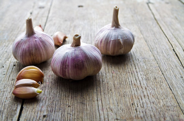 garlic on wooden table